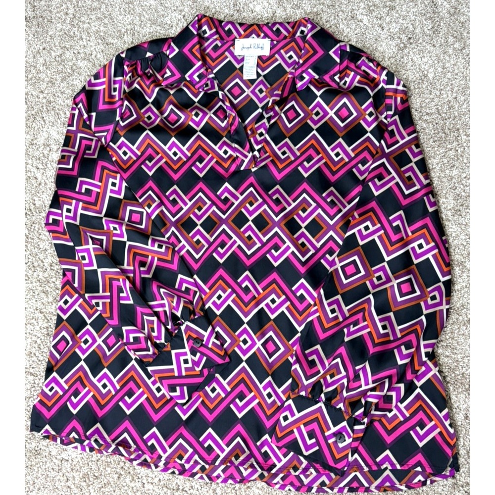 Joseph Ribkoff Tunic Top Women Size 14 Geometric BLACK, PINK, ORANGE, Casual TOP